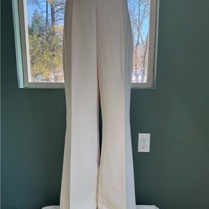 Ann Taylor Cream Wide-Leg Trousers fluid crepe